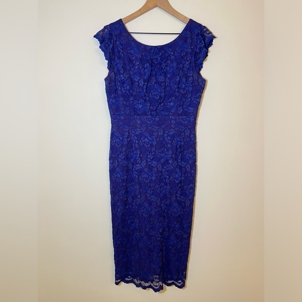 A Pea In The Pod ABS Collection By Allen Schwartz Blue Lace Midi Dress Sz Large